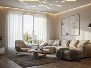 Iluminação natural e LED em sala de casa simples e barata