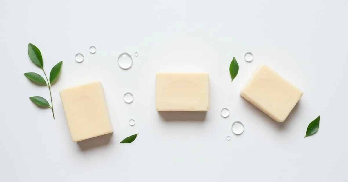 Sabonetes medicinais contra acne, organizados de forma minimalista, destacando cuidado eficaz para a pele